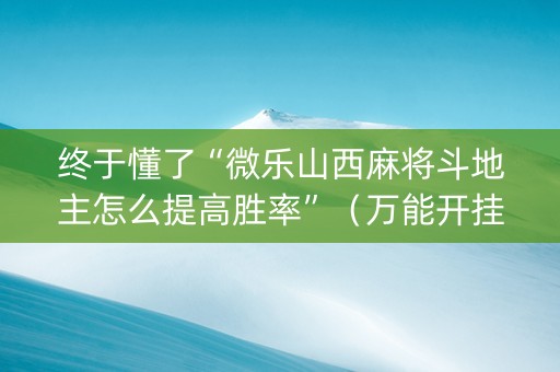 终于懂了“微乐山西麻将斗地主怎么提高胜率”（万能开挂器)