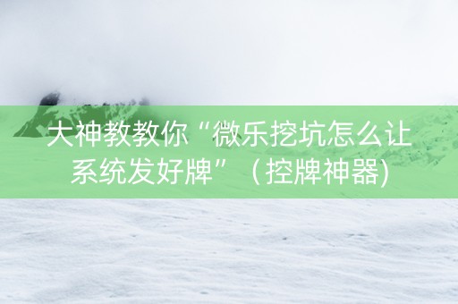 大神教教你“微乐挖坑怎么让系统发好牌”（控牌神器)