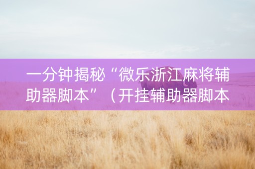 一分钟揭秘“微乐浙江麻将辅助器脚本”（开挂辅助器脚本)