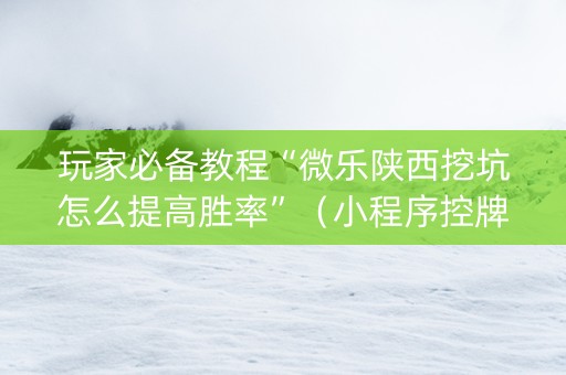 玩家必备教程“微乐陕西挖坑怎么提高胜率”（小程序控牌器)