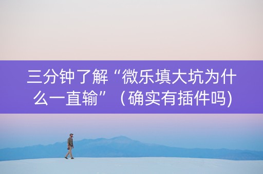 三分钟了解“微乐填大坑为什么一直输”（确实有插件吗)
