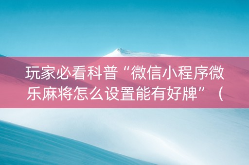 玩家必看科普“微信小程序微乐麻将怎么设置能有好牌”（必赢神器)