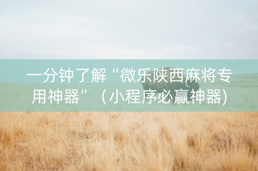 一分钟了解“微乐陕西麻将专用神器”（小程序必赢神器)
