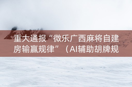 重大通报“微乐广西麻将自建房输赢规律”（AI辅助胡牌规则)