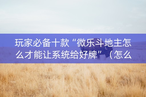 玩家必备十款“微乐斗地主怎么才能让系统给好牌”（怎么能让牌好一点)