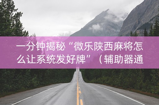 一分钟揭秘“微乐陕西麻将怎么让系统发好牌”（辅助器通用版)