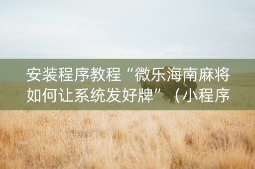 安装程序教程“微乐海南麻将如何让系统发好牌”（小程序必赢神器)