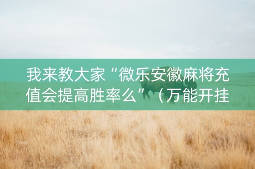 我来教大家“微乐安徽麻将充值会提高胜率么”（万能开挂器)
