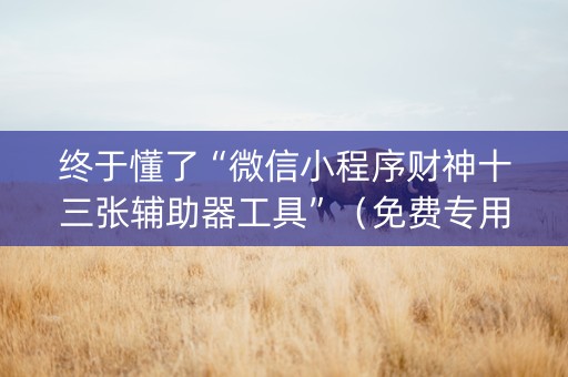 终于懂了“微信小程序财神十三张辅助器工具”（免费专用神器)