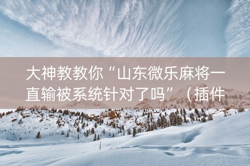 大神教教你“山东微乐麻将一直输被系统针对了吗”（插件可信吗)