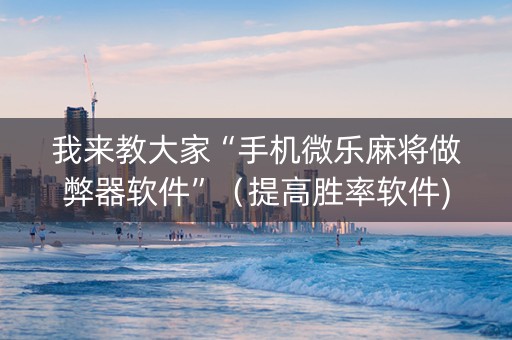 我来教大家“手机微乐麻将做弊器软件”（提高胜率软件)