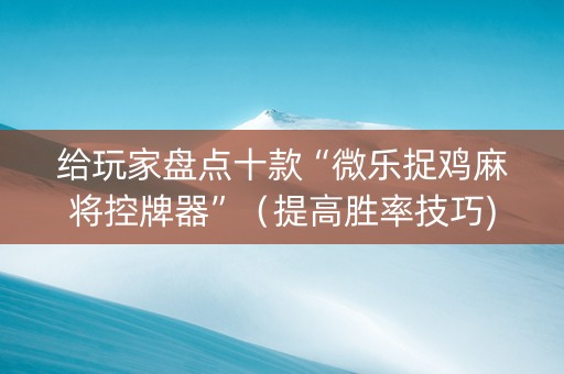 给玩家盘点十款“微乐捉鸡麻将控牌器”（提高胜率技巧)