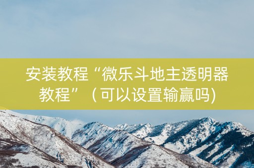安装教程“微乐斗地主透明器教程”（可以设置输赢吗)