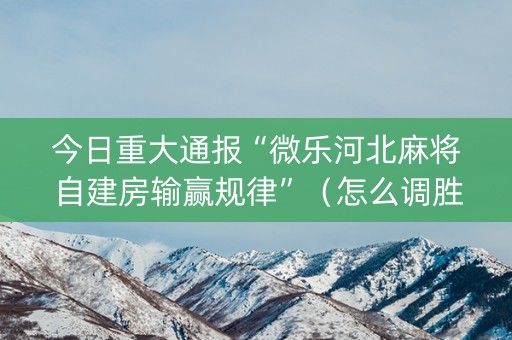 今日重大通报“微乐河北麻将自建房输赢规律”（怎么调胜率)