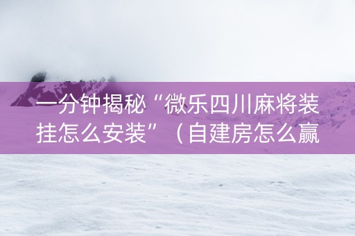一分钟揭秘“微乐四川麻将装挂怎么安装”（自建房怎么赢)