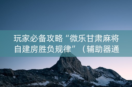 玩家必备攻略“微乐甘肃麻将自建房胜负规律”（辅助器通用版)