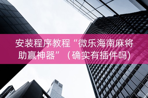 安装程序教程“微乐海南麻将助赢神器”（确实有插件吗)