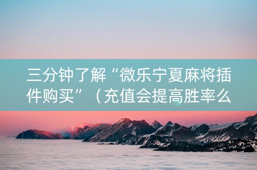 三分钟了解“微乐宁夏麻将插件购买”（充值会提高胜率么)