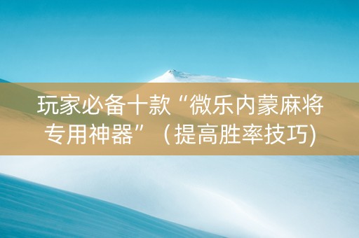 玩家必备十款“微乐内蒙麻将专用神器”（提高胜率技巧)