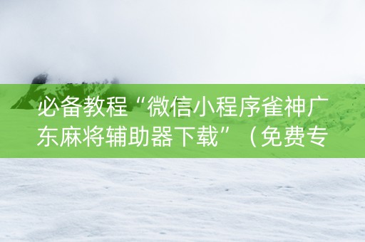 必备教程“微信小程序雀神广东麻将辅助器下载”（免费专用神器)