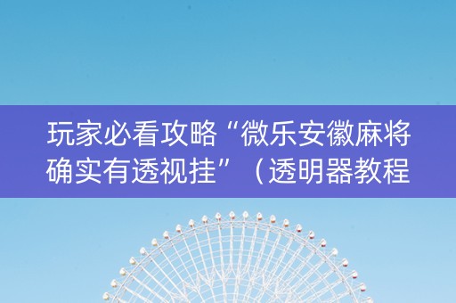 玩家必看攻略“微乐安徽麻将确实有透视挂”（透明器教程)