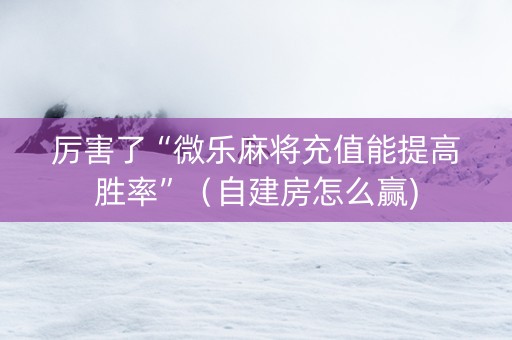 厉害了“微乐麻将充值能提高胜率”（自建房怎么赢)