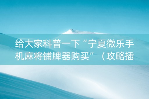 给大家科普一下“宁夏微乐手机麻将铺牌器购买”（攻略插件)