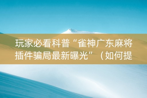 玩家必看科普“雀神广东麻将插件骗局最新曝光”（如何提高胜率)