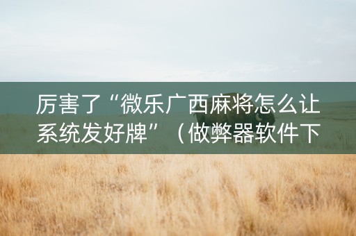 厉害了“微乐广西麻将怎么让系统发好牌”（做弊器软件下载)