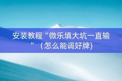 安装教程“微乐填大坑一直输”（怎么能调好牌)