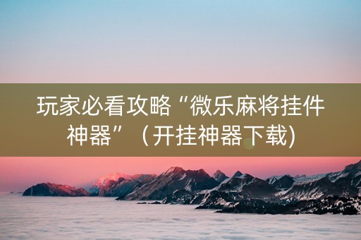 玩家必看攻略“微乐麻将挂件神器”（开挂神器下载)