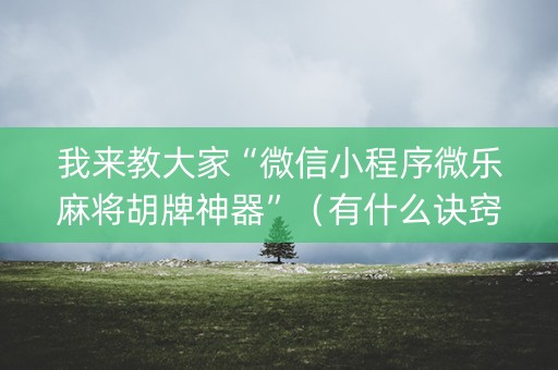 我来教大家“微信小程序微乐麻将胡牌神器”（有什么诀窍)