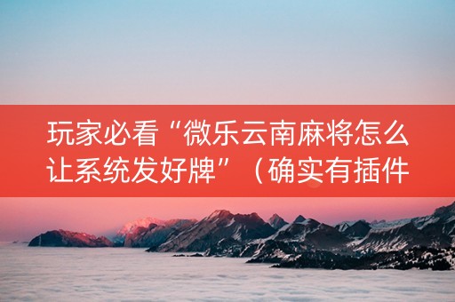 玩家必看“微乐云南麻将怎么让系统发好牌”（确实有插件吗)