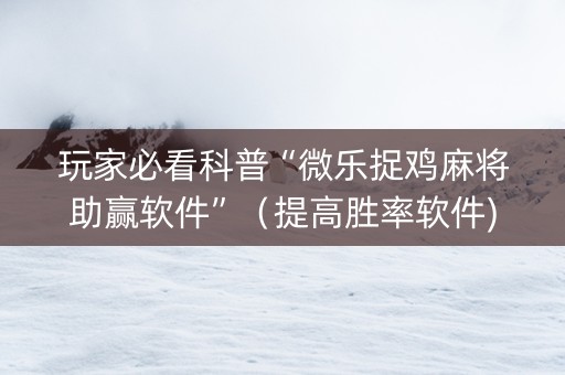 玩家必看科普“微乐捉鸡麻将助赢软件”（提高胜率软件)