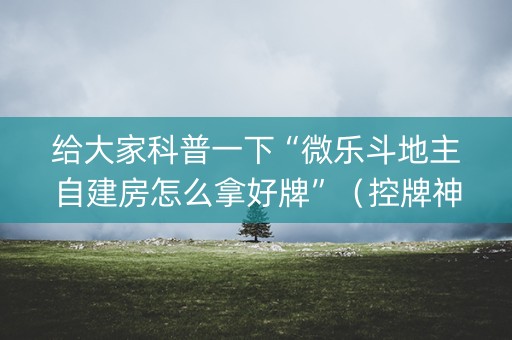 给大家科普一下“微乐斗地主自建房怎么拿好牌”（控牌神器)