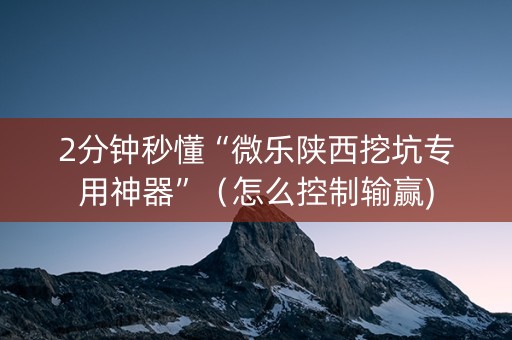 2分钟秒懂“微乐陕西挖坑专用神器”（怎么控制输赢)