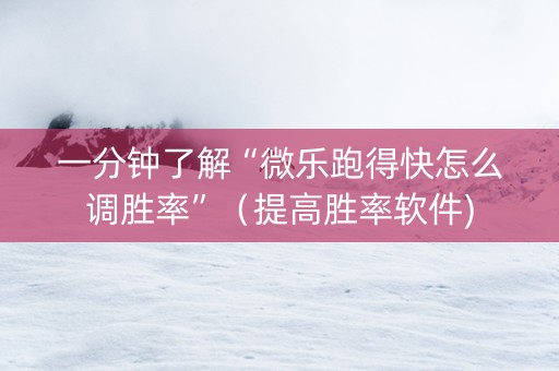 一分钟了解“微乐跑得快怎么调胜率”（提高胜率软件)
