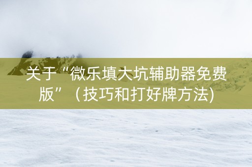 关于“微乐填大坑辅助器免费版”（技巧和打好牌方法)