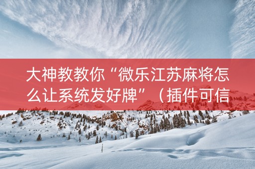 大神教教你“微乐江苏麻将怎么让系统发好牌”（插件可信吗)