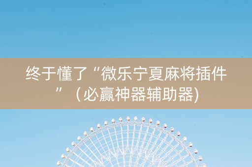 终于懂了“微乐宁夏麻将插件”（必赢神器辅助器)