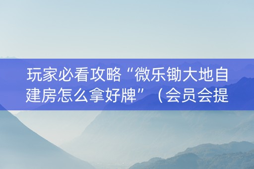 玩家必看攻略“微乐锄大地自建房怎么拿好牌”（会员会提高胜率吗)