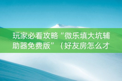 玩家必看攻略“微乐填大坑辅助器免费版”（好友房怎么才能赢)