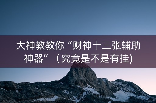 大神教教你“财神十三张辅助神器”（究竟是不是有挂)