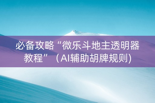 必备攻略“微乐斗地主透明器教程”（AI辅助胡牌规则)