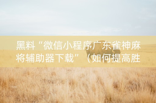 黑料“微信小程序广东雀神麻将辅助器下载”（如何提高胜率)