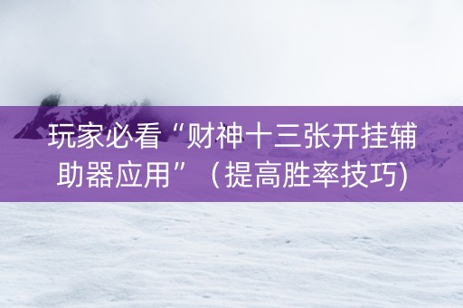 玩家必看“财神十三张开挂辅助器应用”（提高胜率技巧)