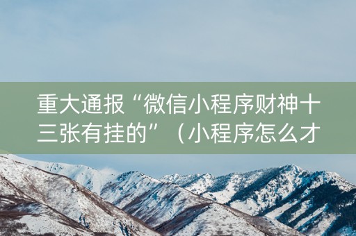 重大通报“微信小程序财神十三张有挂的”（小程序怎么才会赢)