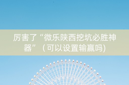 厉害了“微乐陕西挖坑必胜神器”（可以设置输赢吗)