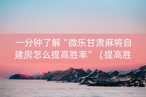 一分钟了解“微乐甘肃麻将自建房怎么提高胜率”（提高胜率软件)