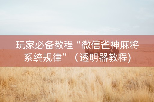 玩家必备教程“微信雀神麻将系统规律”（透明器教程)